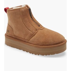UGG Neumel Zip Suede Platform Booties in Chestnut NEW